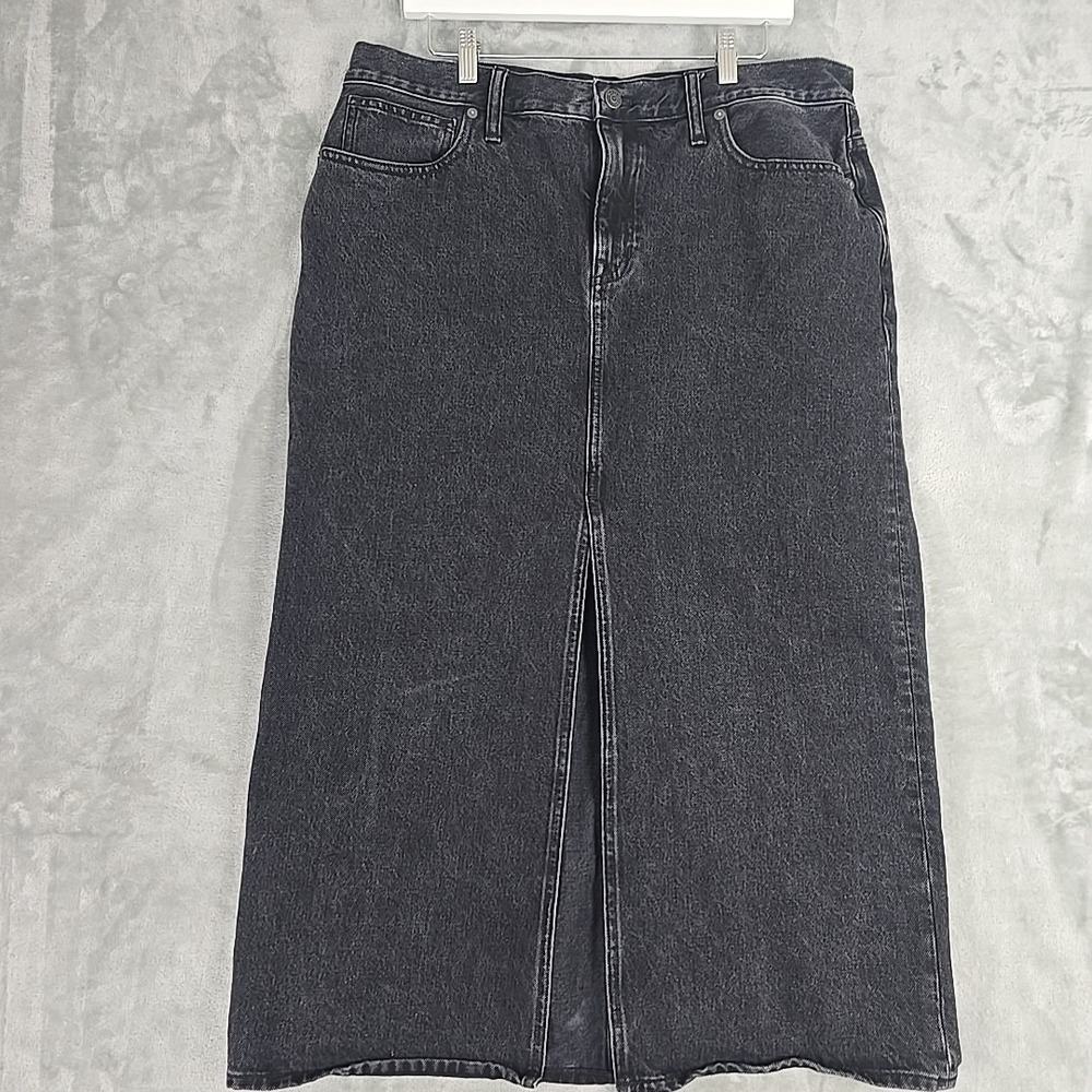 Madewell Denim Mid Rise Maxi‎ Skirt Size 31 Black Front Slit Western